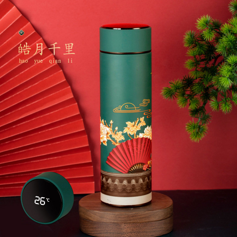 Bouteille d'eau isotherme isotherme de voyage, thé et café avec crépine amovible et température avec design asiatique élégant - 16,9 oz liq. (Bleu sarcelle)