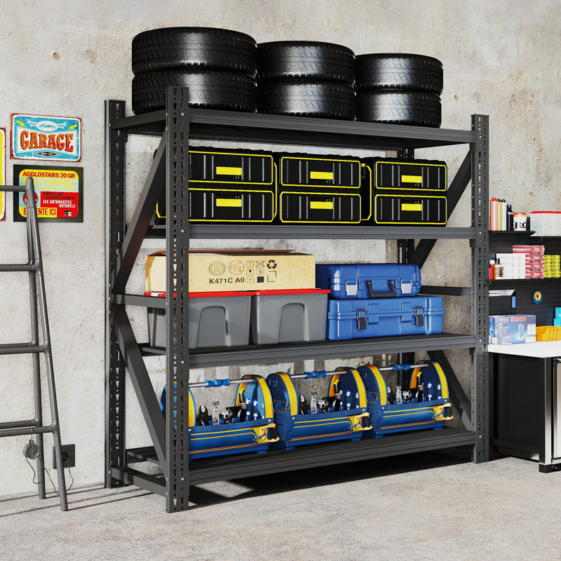 Étagère industrielle 5000LBS pour entrepôt, tablettes de garage réglables en métal robuste (H 69 po x l 71 po x P 23,7 po) Unité de rangement 5000LBS, noir