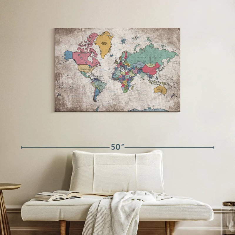 Keiri Geographic World Map III, 26" H x 39" W