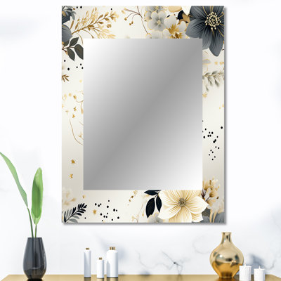 Fougères gris et fleurs géométriques beiges - décor de miroir mural floral unique