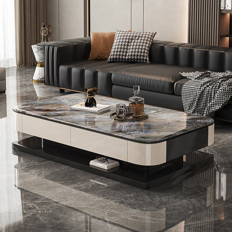Table basse italienne en pierre micro-cristalline, 16.5" H x 63" W x 31.5" D, Multicolor / Black