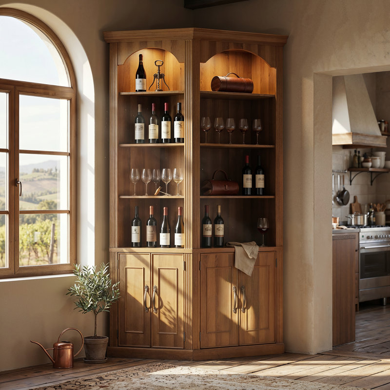 90.3"H Corner Pantry Cabinet, Brown