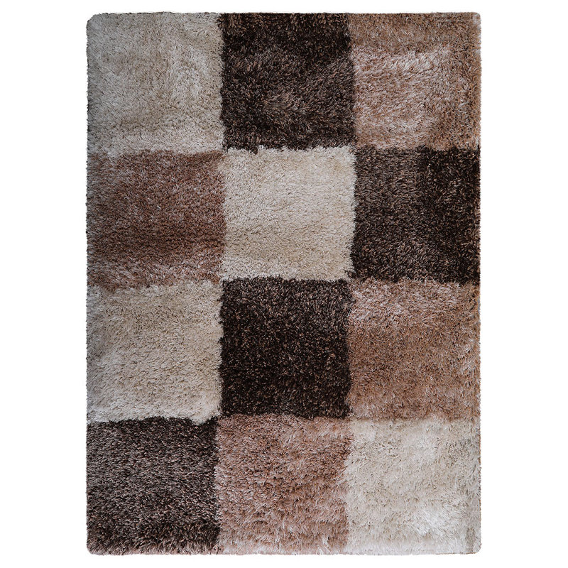 Tapis à poils longs en polyester touffeté à la main Manns - Rectangle, couleur brun beige, conception géométrique moderne, tapis antidérapants faits à la main épais pour le salon, la chambre à coucher