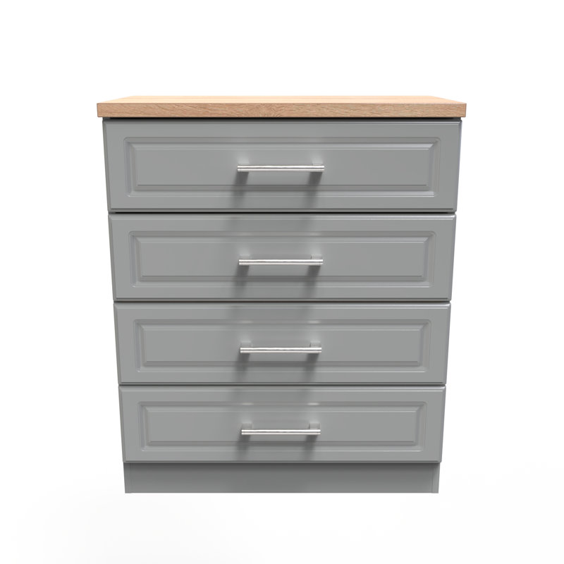 Fully Assembled Clemmie 4 - Drawer Chest of Drawers, Dusk Grey/Oak