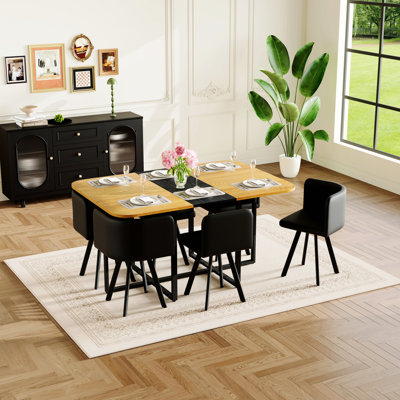7-Piece Rectangular Dining Table Set, Dining Table With Two-Tone Tabletop, 6 Chairs For Small Spaces, Apartment
