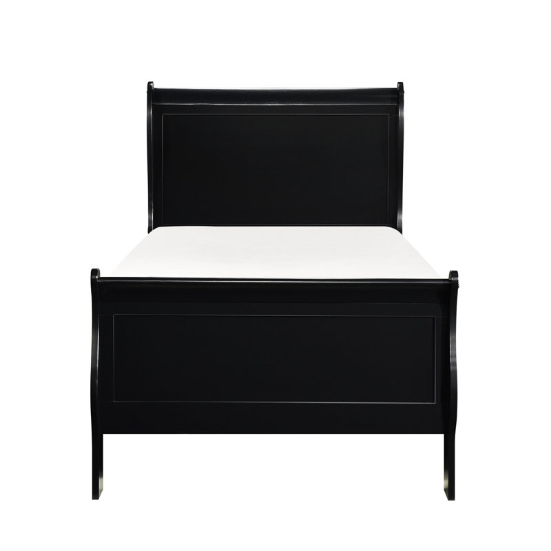 Lit simple avec finition noire de style traditionnel, construction en bois, tête de lit et rails inclus, sommier tapissier nécessaire, finition, rails, requis