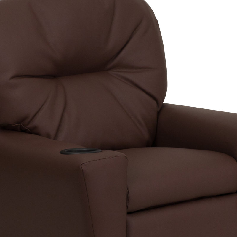 Contemporary Kids Recliner with Cup Holder, Leather - Brown