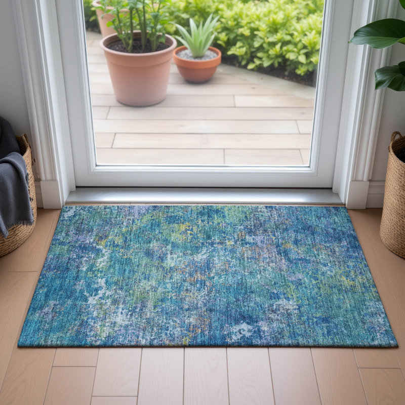 Machine Washable Indoor/Outdoor Labon ACN2166 Abstract Rug, Rectangle 1'8" x 2'6"