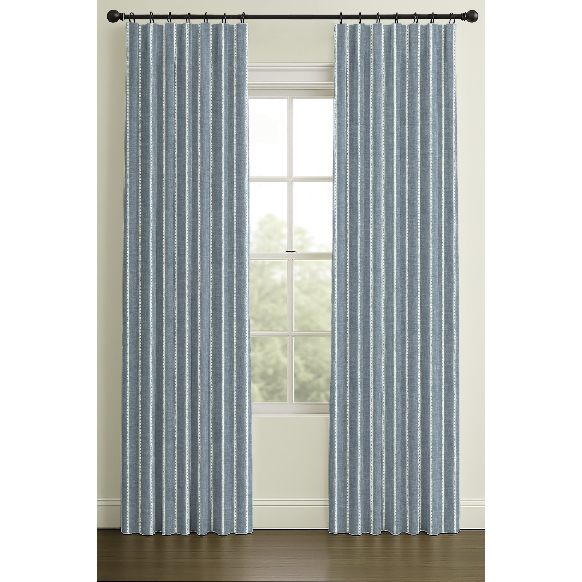Inverted Pleat Single Lining Modern Jacquard Stripe, Blue, 33" W x 84" L