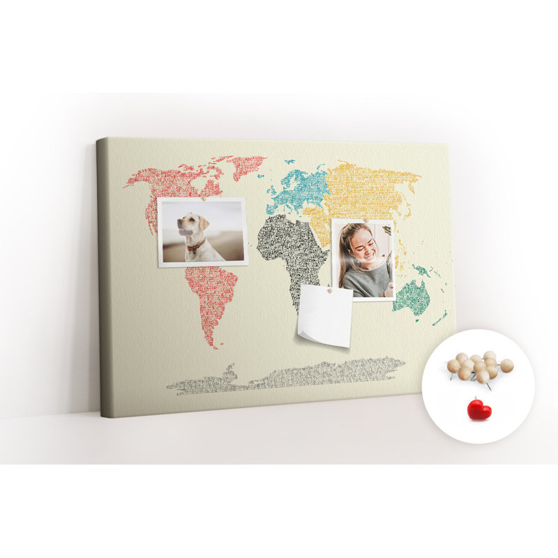 Wall Mounted cork board with print wall art kitchen notice board decorative bulletin board ideas Letters world map