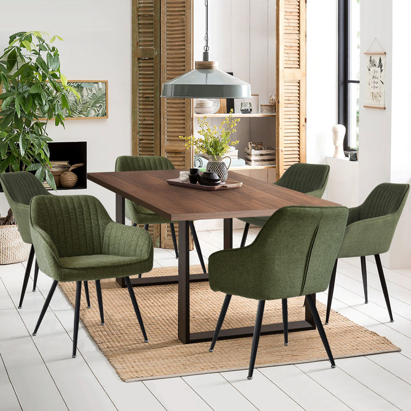 Bhagirath 31.5'' W 6-Person Rectangular Dining Set, Walnut, Green
