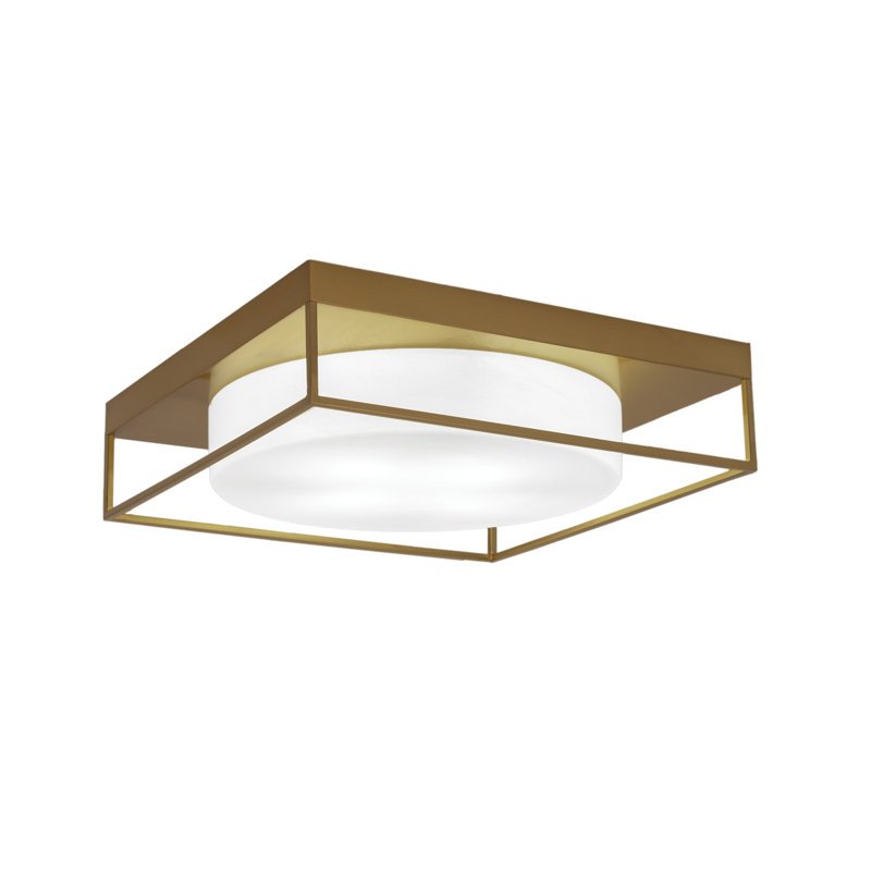 Flush Mount With White Marble Glass, Brass, 5" H x 18" W x 18" D