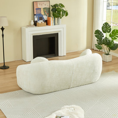 86-Inch Curved Convertible Sofa Recliner, 2-In-1 Frameless Folding Sofa Bed With Pull-Out Base And Deep Seat Design, Chenille Two-Seater Reclining Sofa, No Assembly Required