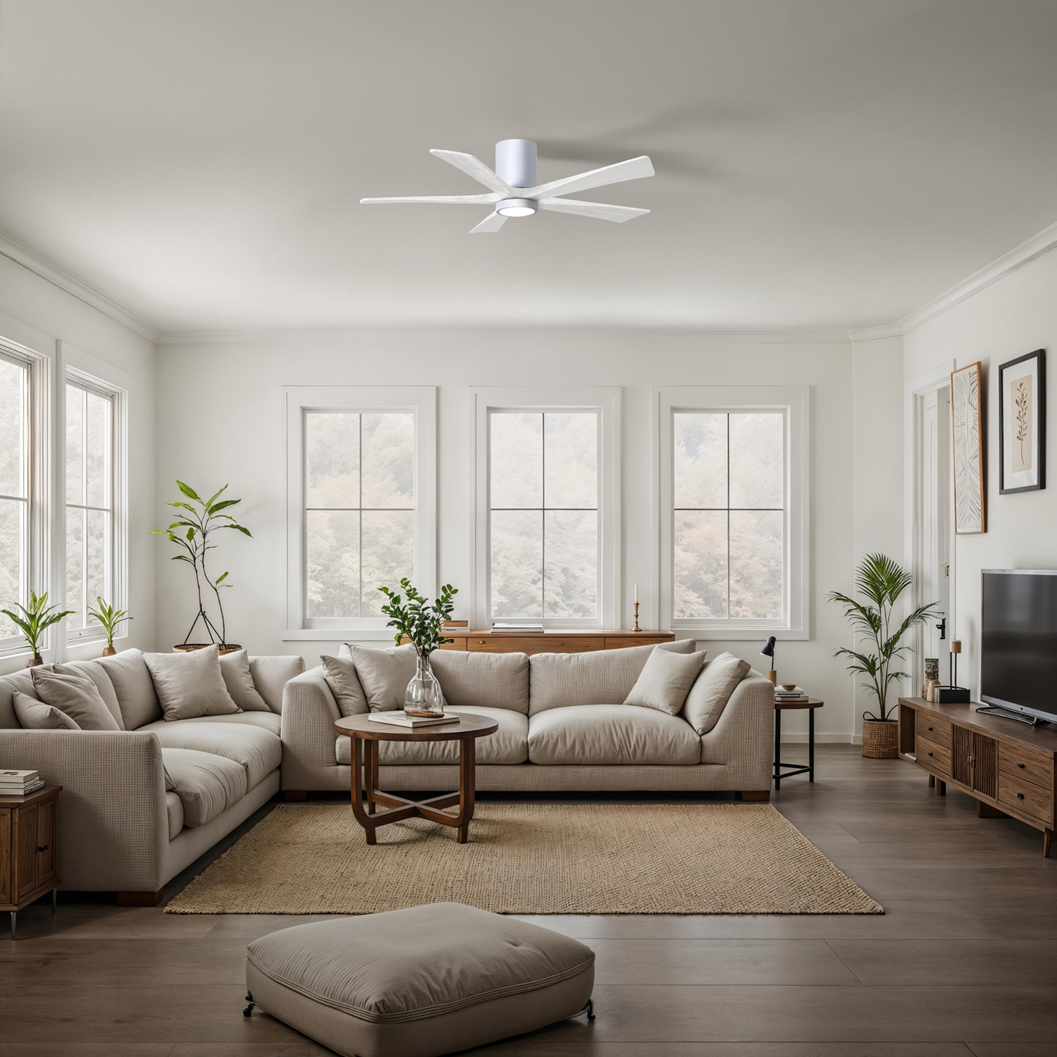 Irene Ceiling Fan with LED Light Kit, Gloss White, Matte White, 52"