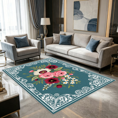 Tapis à motif de bouquets rétro de 1 pièce, élégant tapis décoratif polyvalent, facile à nettoyer et à entretenir, meuble idéal pour la chambre à coucher, le salon, le couloir, le vestibule, le dortoir et le bureau afin de rafraîchir l'ambiance intérieure de votre maison