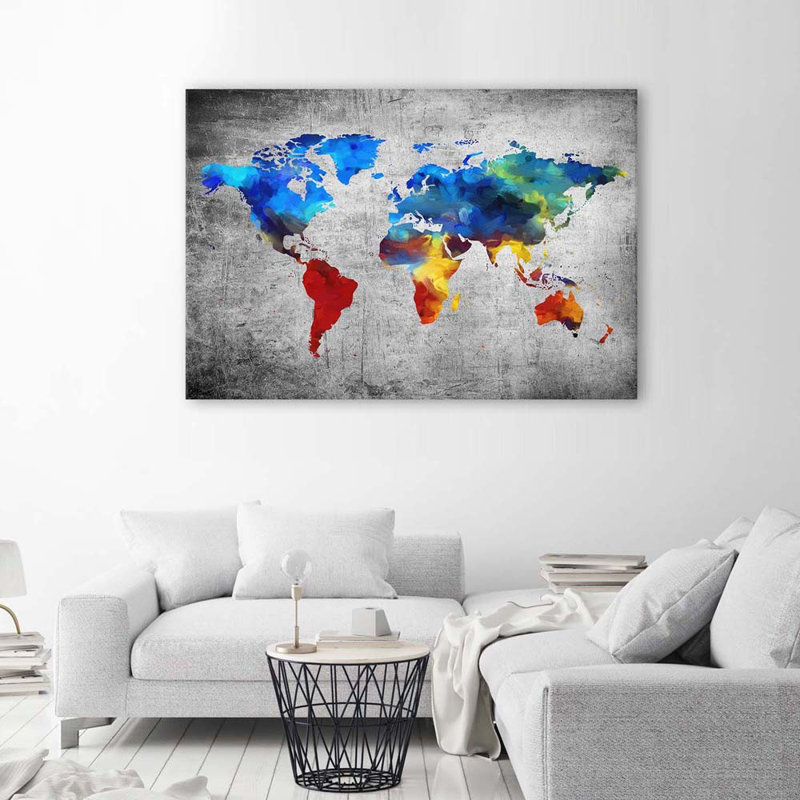 World Map On Concrete - Wrapped Canvas Print, 70cm H x 100cm W