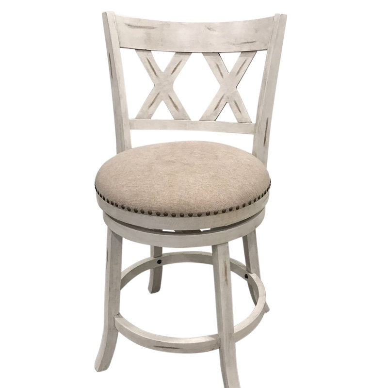 Élégant tabouret de bar 22 po ivoire avec confort pivotant, Polyester beige / structure sable