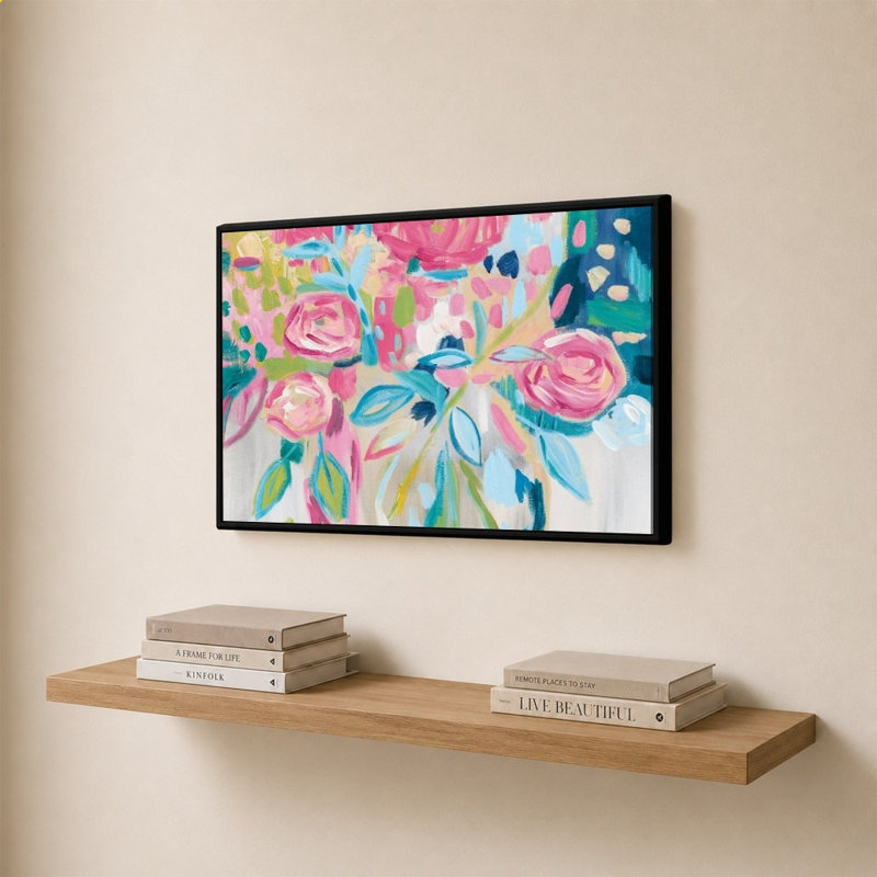 «Summer Pink Floral» par Farida Zaman - Impression sur toile, 24" H x 34" W, Black
