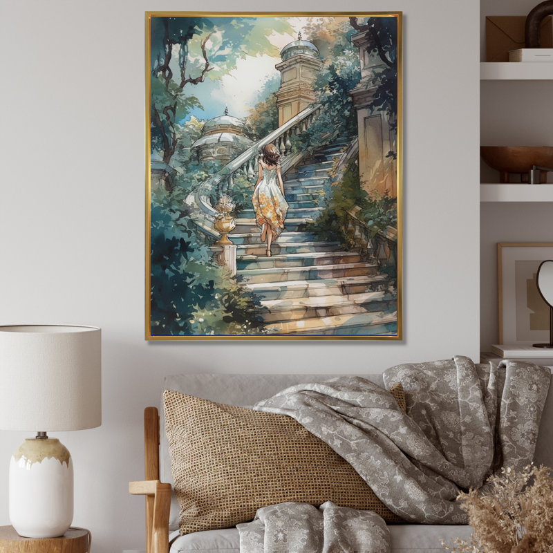 Impression sur toile, "Stunning Girl" par The Stairs III, H 20 po x l 12 po x P 1 po, Cadre flottant doré