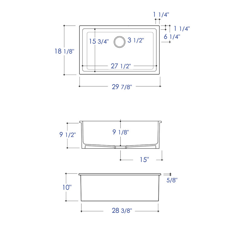 29.88'' L Single Bowl Fireclay Kitchen Sink