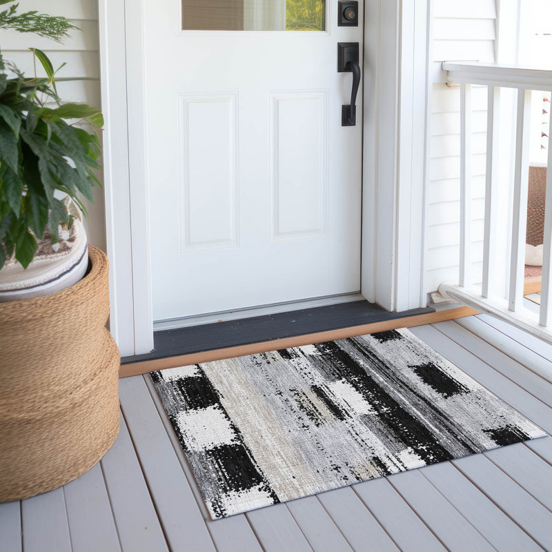 Machine Washable Indoor/Outdoor Chantille ACN2772 Squares Rug, 2'6" x 3'10", Black
