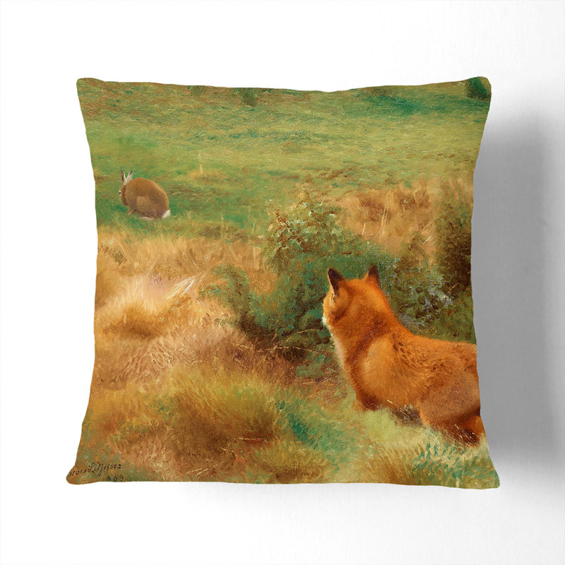 Fox Stalking a Brown Hare Scatter Cushion, Black, 55cm H x 55cm W x 20cm D