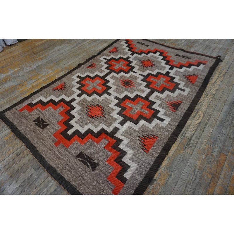 Small Scatter Size Rectangle Gray 1920s Wool Navajo American Antique Flat Weave Rug