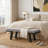 Gabriella Gray Cotton Linen Upholstered Four Leg Rubberwood Bench with Black Frame-449748055