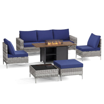 8-piece Outdoor Premium Patio Wicker Sectional Seating Group With Cushions And Firepit Table
