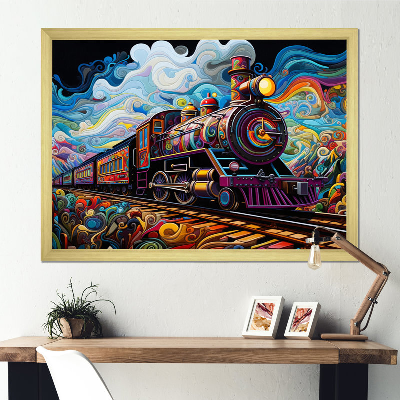 «Abstract Train Whimsical Journey II», reproduction sur toile, H 34 po x l 44 po x P 1,5 po, Encadrement doré