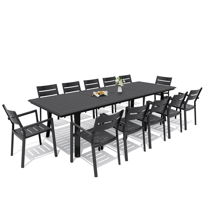 Ensemble de salle à manger en aluminium pour 12 personnes avec fauteuils empilables