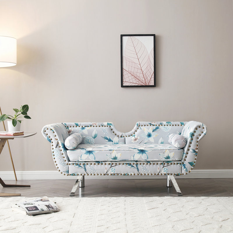 Egarr 61" Velvet Flared Arm Loveseat, Upholstered Loveseat Settee Nailhead Trimming,Rolled Arms Couch 
