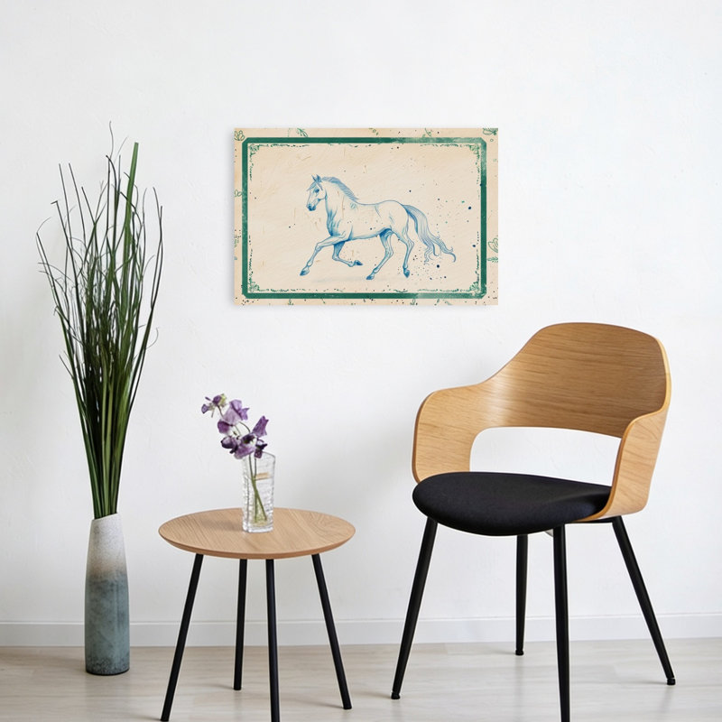 Croquis de cheval bleu élégant, H 16 po x l 24 po