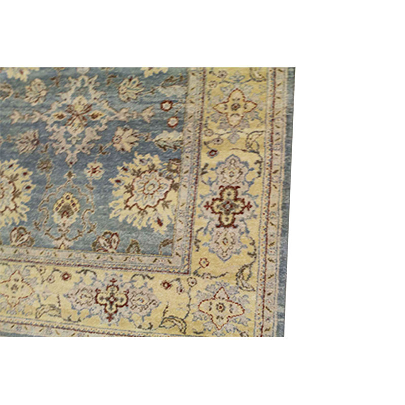 Tapis bleu clair et doré de haute qualité noué à la main