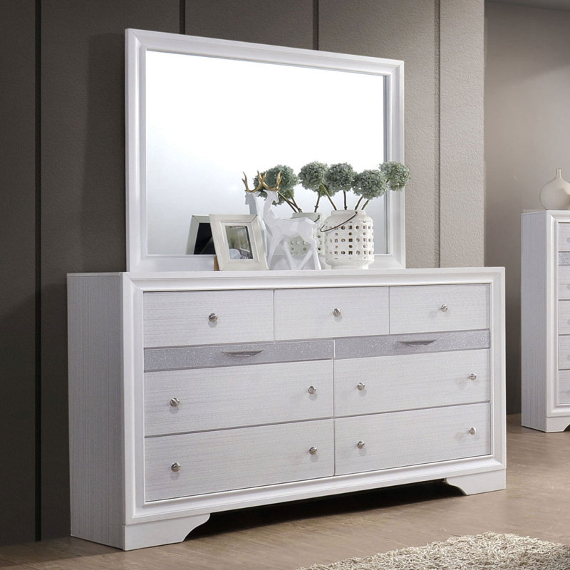 Commode de couleur blanche avec miroir et ensemble de bijoux cachés, Blanc