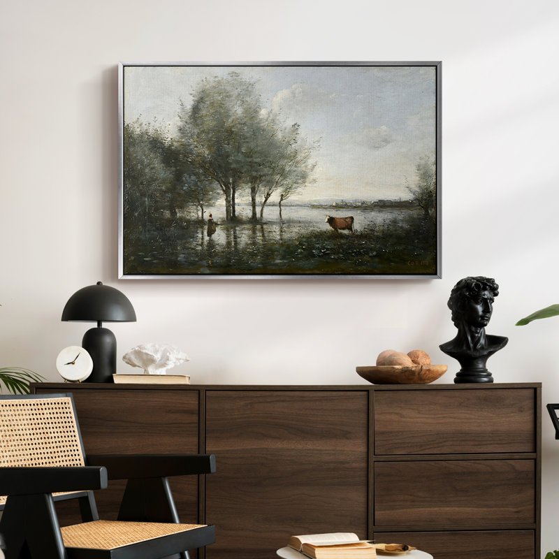 Le marais, c. 1865-1870-Jean-Baptiste-Camille Corot, toile tendue avec châssis, 24 po x 36 po, Argent