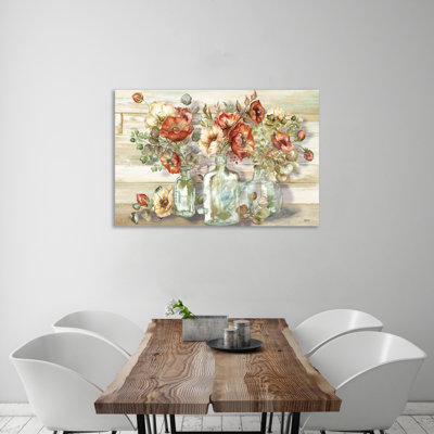 Poppies In Vintage Glass Bottles - Wrapped Canvas Print