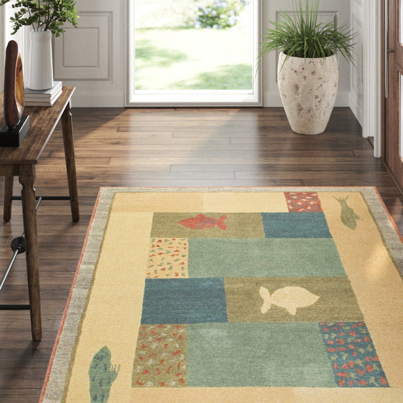 Lagoon Wool Geometric Area Rug in Blue/Gold, Rectangle 11' x 17'