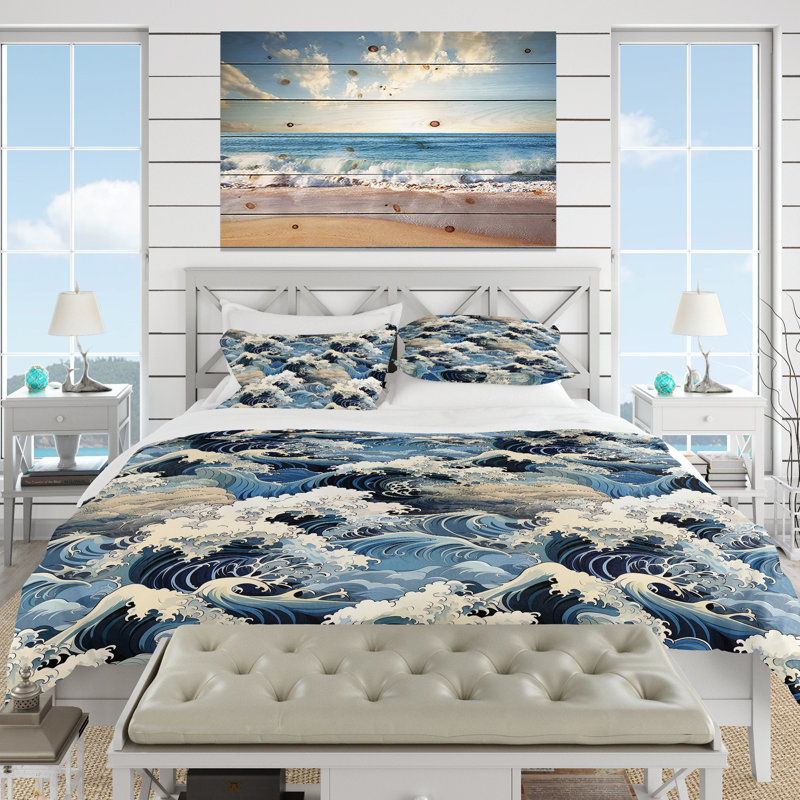 Ensemble de housse de couette Hokusai, Housse de couette pour très grand lit et 2 très