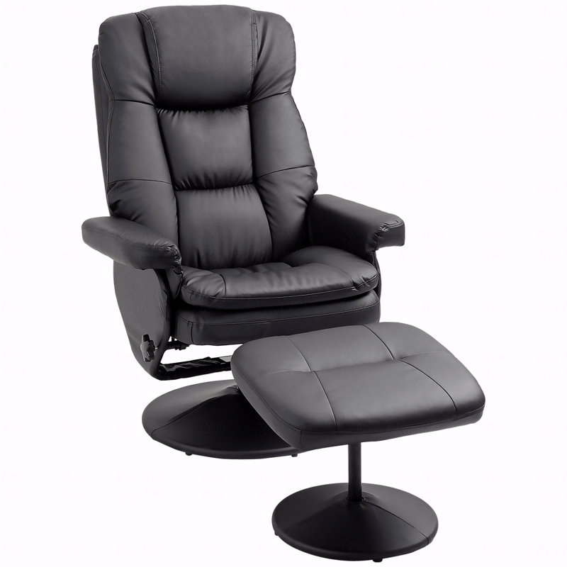 Fauteuil inclinable inclinable et repose-pieds avec base enveloppée, fauteuil inclinable pivotant en cuir avec repose-pieds et bureau personnel, noir