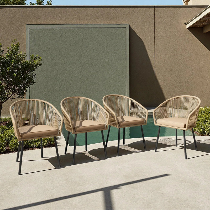 Chaises de salle à manger d'extérieur en rotin avec coussins