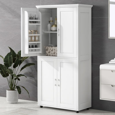 Tall and Wide Bathroom Floor Storage Cabinet, Bathroom Storage Unit Freestanding Cabinet with 4 Doors
