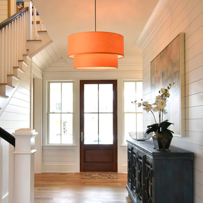 17.7" Mid Century Modern 2-Tier Orange Plug-in Pendant Light