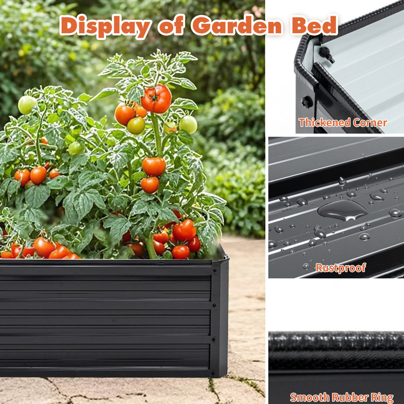 4X3x1ft Black Galvanized Raised Garden Bed, Planter Box With Open Base To Waterlogging In Outdoor Spaces 47.235.513.4 Inches Kit For Growing Vegetables, Flowers, And Herbs Courtyard Balcony