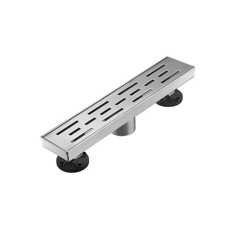 12 Inch Linear Shower Drain With Removable Brick Patterned Grate Cover, 304 Stainless Steel Shower Floor Drain With Hair Strainer And Leveling Feet