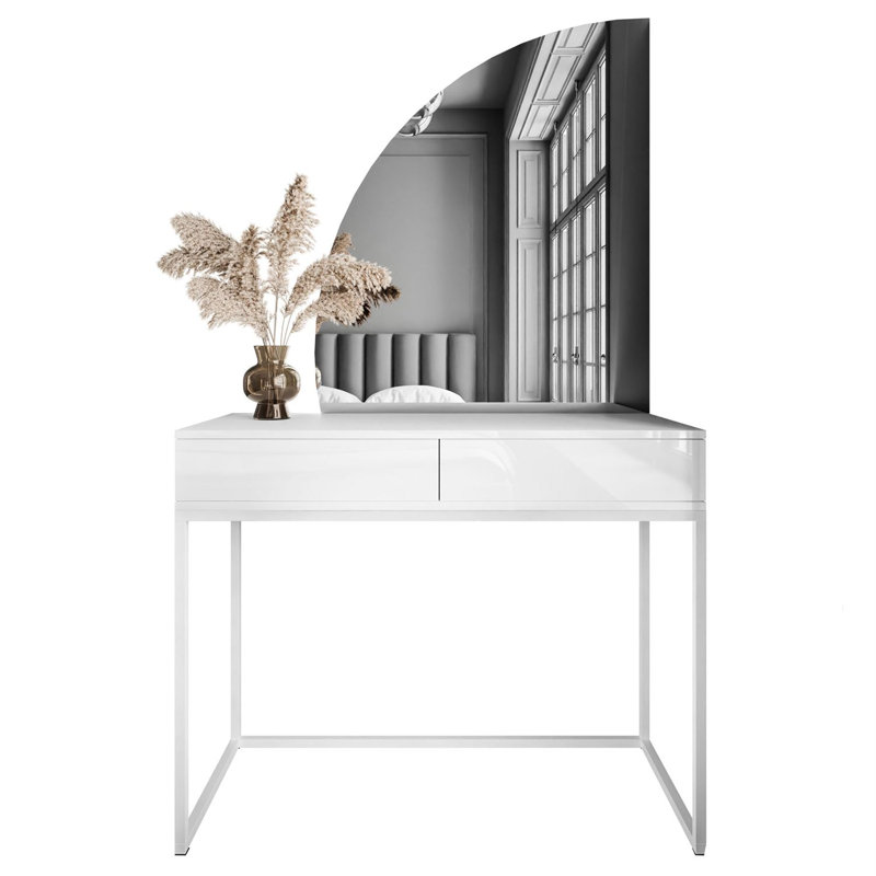 Brilen Dressing Table with LED Mirror, White/​Black High Gloss