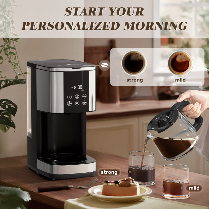 Cafetière goutte à goutte programmable de 10 tasses avec carafe, 2 options de force de café, contrôle du temps, fonction de réchauffement pour la maison
