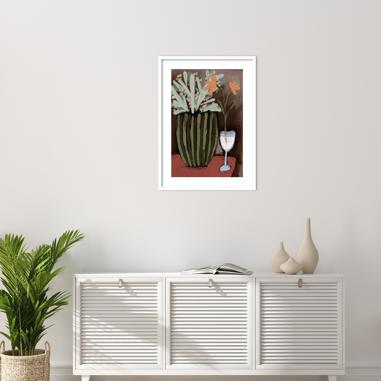 Floral Still Life No 4 by Treechild Wood Framed Wall Art Print, 33" H x 24" W, White