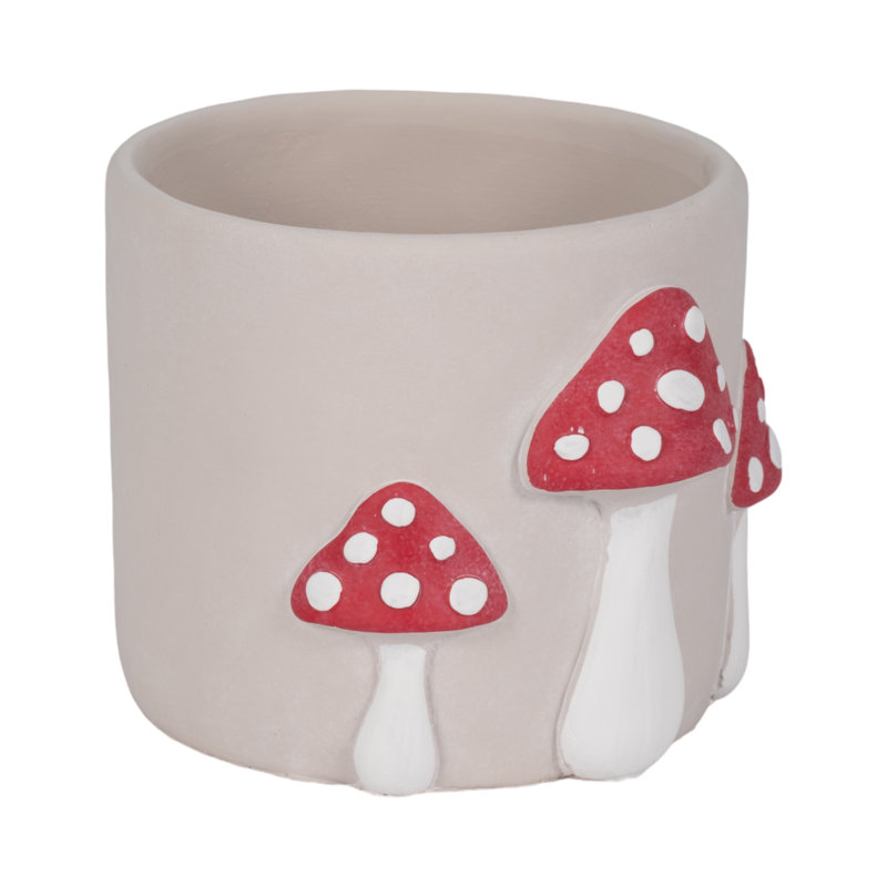 Sagebrook Home 6" Magic Mushroom Applique Planter, Red/White, 6" H x 8" W x 7" D