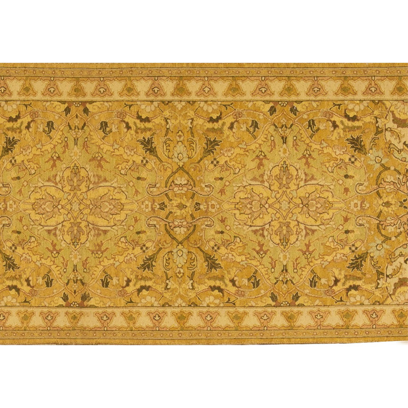 Hand-Knotted High-Quality Gold and Beige Runner